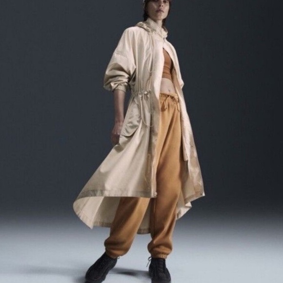 NEW Nike Beige Long Trench Coat with Orange Swoosh - Picture 6 of 16
